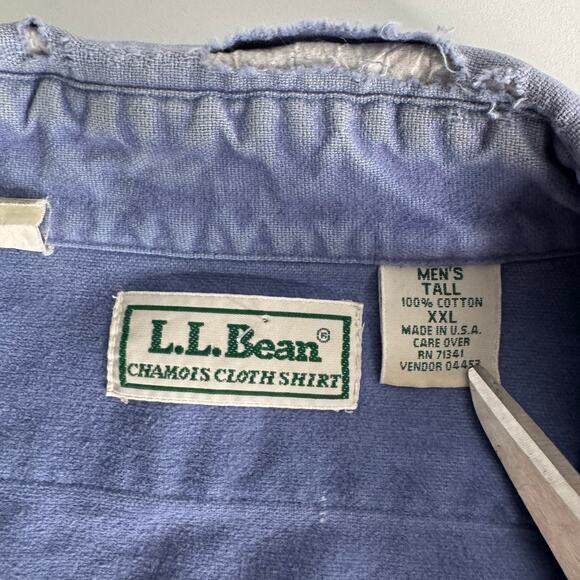 Vintage LL Bean Chamois Cloth Shirt Men’s Sz XXL Blue Flannel Made In USA Flaw - Picture 2 of 7